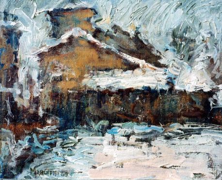 1969 - 25x30 - olio su faesite - Inverno a Ponte Scodogna